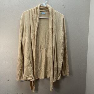 J. McLaughlin Women's M Apricot Open Front Lightweight Cardigan Waterfall Cotton